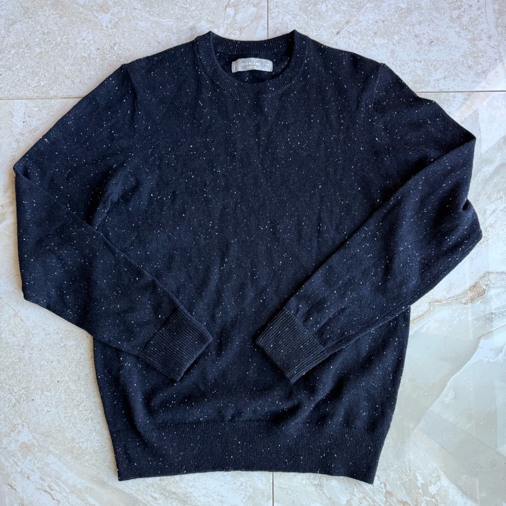 Everlane Men Black & White Speckled Cashmere Crew Donegal Sweater Ribbed Size XS